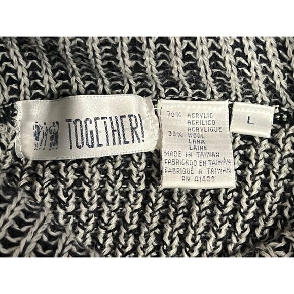 Chunky Knit Turtleneck Sweater By Together! Size L Black & White Wool Blend Cozy - Picture 10 of 15